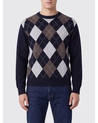 DUNST - Argyle Wool Crewneck Jumper With Long Sleeves - Lyst