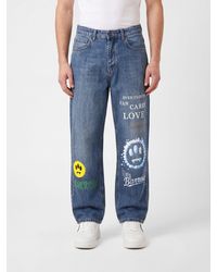 Barrow - Wide Leg Cotton Jeans With Graphic And Slogan Print - Lyst
