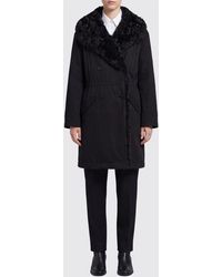 TOTEME - Double-Breasted Knee-Length Cotton Coat With Fur Collar - Lyst