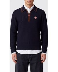 CASABLANCA - Long-Sleeved Pure Wool Knit Polo With Zip And Logo Patch - Lyst
