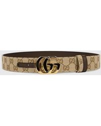 Gucci - Gg Marmont Reversible Jacquard Fabric And Leather Belt With Gg Buckle - Lyst