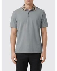 Burberry - Cotton T-Shirt With Check Collar - Lyst