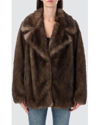 Stand Studio - Short Shearling-Style Faux Fur Jacket With Dropped Shoulders - Lyst