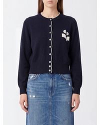 Isabel Marant - Cotton And Wool Crewneck Cardigan With Contrast Logo - Lyst
