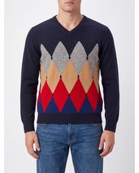 Ballantyne - Argyle Pattern 100% Cashmere Crewneck Sweater - Lyst
