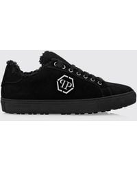 Philipp Plein - Low-Top Leather And Suede Sneakers With Hexagon Logo And Shearling Lining - Lyst