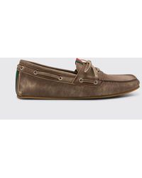 Gucci - Used Leather Boat Loafers - Lyst