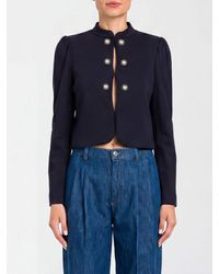 Twinset - Cropped Viscose Jacket With Mandarin Collar And Pearl Embellishments - Lyst