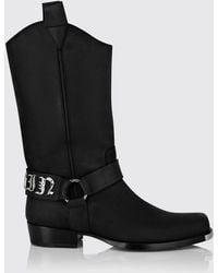 Philipp Plein - Smooth Leather Western Boots With Metallic Logo And Tapered Toe - Lyst