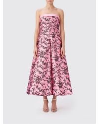 Alberta Ferretti - Floral Silk Midi Evening Dress With Ruffles And Bare Shoulders - Lyst