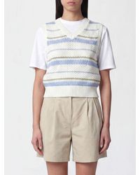 DUNST - Striped Cotton Knit Vest With V-Neck And Regular Shoulders - Lyst