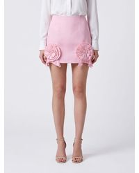 Blumarine - High-Waisted Crêpe Pencil Mini Skirt With Floral Appliqué - Lyst