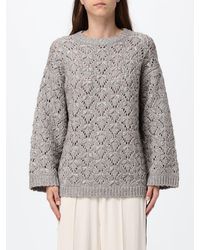 Fabiana Filippi - Perforated Wool Blend Crewneck Jumper With Dropped Shoulders - Lyst