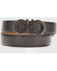 Ferragamo - Gancini Grained Calfskin Leather Belt - Lyst
