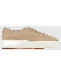 Santoni - Low-Top Grained Calf Leather Sneakers With Round Toe - Lyst