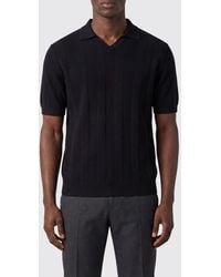 Kangra - Short-Sleeved V-Neck Viscose Knit Polo Shirt With Ribbed Trims - Lyst