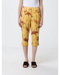 Ganni - Floral Print Cotton Cropped Trousers - Lyst