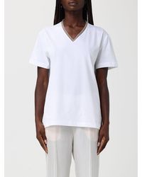 Fabiana Filippi - V-Neck T-Shirt With Diamond Thread Inlays - Lyst