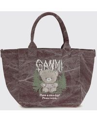 Ganni - Medium Recycled Cotton Tote Bag With Teddy Bear Print - Lyst