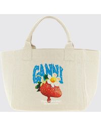 Ganni - Recycled Cotton Tote Bag With All-Over Fruit Print And Handles - Lyst