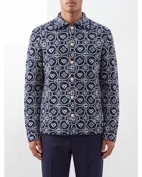 CASABLANCA - Jacquard Monogram Cotton Cardigan With Classic Collar - Lyst
