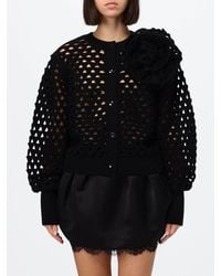 Blumarine - Openwork Wool Cardigan With Balloon Sleeves And Flower Appliqué - Lyst