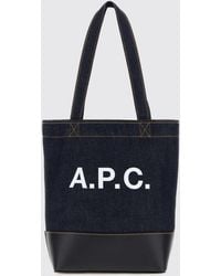 A.P.C. - Axelle Denim And Leather Tote Bag With Printed Logo - Lyst