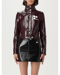 Courreges - Cropped Shiny Effect Jacket With Long Sleeves And Button Closure - Lyst