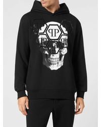 Philipp Plein - Cotton Hoodie With Skull Print And Rhinestone Logo - Lyst