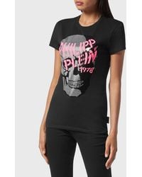 Philipp Plein - Slim Fit Jersey T-Shirt With Rhinestone Skull Print - Lyst