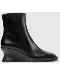 Camper - Louise Smooth Leather Wedge Ankle Boots With Squared Toe - Lyst