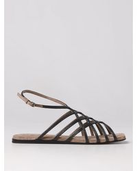 Brunello Cucinelli - Sandal In Leather With Jewel - Lyst