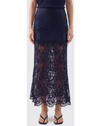 Rabanne - High-Waisted Lace And Satin Pencil Midi Skirt - Lyst