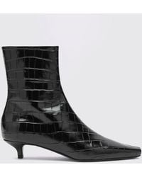 TOTEME - Tapered Croc-Effect Leather Ankle Boots With Low Heel - Lyst