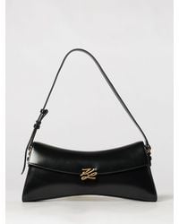 KARL LAGERFELD - Brushed Leather Shoulder Bag With Monogram And Adjustable Handle - Lyst