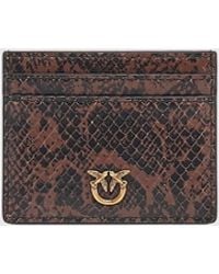 Pinko - Python Print Suede Card Holder With Love Birds Logo - Lyst