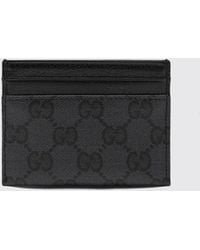 Gucci - Gg Supreme Canvas Card Holder With Monogram And Leather Details - Lyst