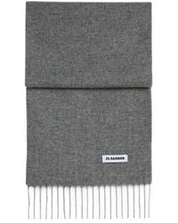 Jil Sander - Pure Virgin Wool Scarf With Fringed Edges And Logo - Lyst