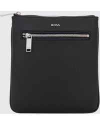 BOSS - Rectangular Leather Crossbody Bag With Contrast Logo And Zip Closure - Lyst