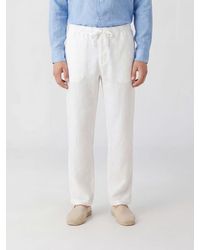 120% Lino - Straight Fit Linen Trousers With Elasticated Drawstring Waist - Lyst
