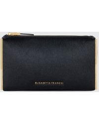 Elisabetta Franchi - Rigid Pony Hair Leather Clutch With Metallic Profiles And Zip Closure - Lyst