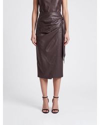 Elisabetta Franchi - Draped Faux Leather Midi Wrap Skirt With High Waist - Lyst