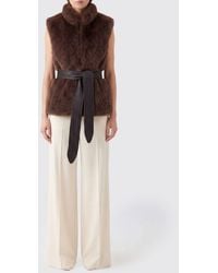 Liu Jo - Sleeveless Faux Fur Gilet With High Neck And Waist Belt - Lyst