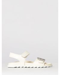 Roger Vivier - Slidy Viv' Leather Sandals With Jewel Buckle - Lyst