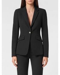 Philipp Plein - Single-Breasted Cropped Crêpe Blazer With Skull Print And Rhinestones - Lyst