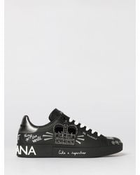 Dolce & Gabbana - Dolce &Amp Gabbana Portofino Leather Sneakers With Appliqués And Slogan - Lyst