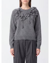 Alberta Ferretti - Floral Embroidered Virgin Wool Long-Sleeved Crewneck Jumper - Lyst