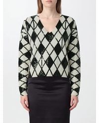 Blumarine - Wool And Cashmere Argyle V-Neck Jumper With Sequins - Lyst
