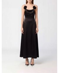 Philipp Plein - Satin Midi Cocktail Dress With Square Neckline And Flower Appliqué - Lyst