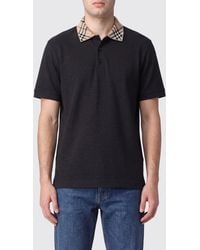 Burberry - Cotton Polo Shirt With Check Collar And Ekd Logo Embroidery - Lyst